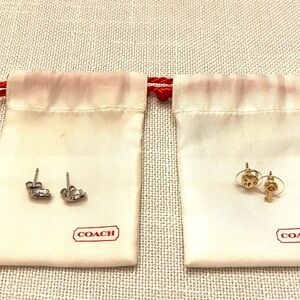 Coach 2 pair of earrings: silver C logo posts and gold lock and key posts